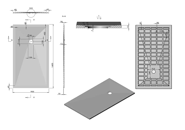 Поддон для душа из искусственного камня Vincea VST-4SR9016G, 1600*900*30, серый