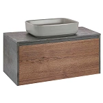 Тумба под накладную раковину Mesa 1000 подвесная, 1 выкатной/1 скрытый ящик soft close, T.Oak + Beton