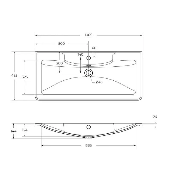 Раковина из литьевого мрамора BelBagno BB1000/455-LV-MR-ALR, 100 см
