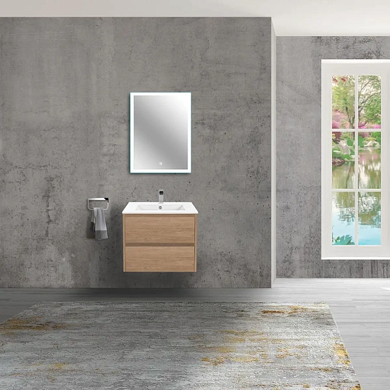 Тумба под раковину Vincea Gio 600 подвесная, 2 выкатных ящика soft-close, N.Oak