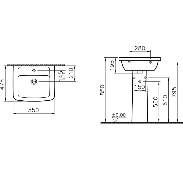Раковина с пьедесталом VITRA Form 9602B003-7650 55 см