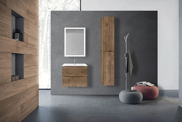 Тумба под керамическую раковину Mia 600 подвесная, 2 выкатных ящика soft close, V.Oak