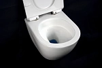 Инсталляция Grohe Rapid SL, кнопка черная матовая с безободковым, подвесным унитазом Santerika SAN.UNT.01 с технологией смыва "Торнадо" с сиденьем микролифт