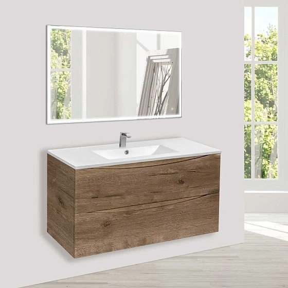 Тумба под керамическую раковину Mia 1000 подвесная, 2 выкатных ящика soft close, V.Oak