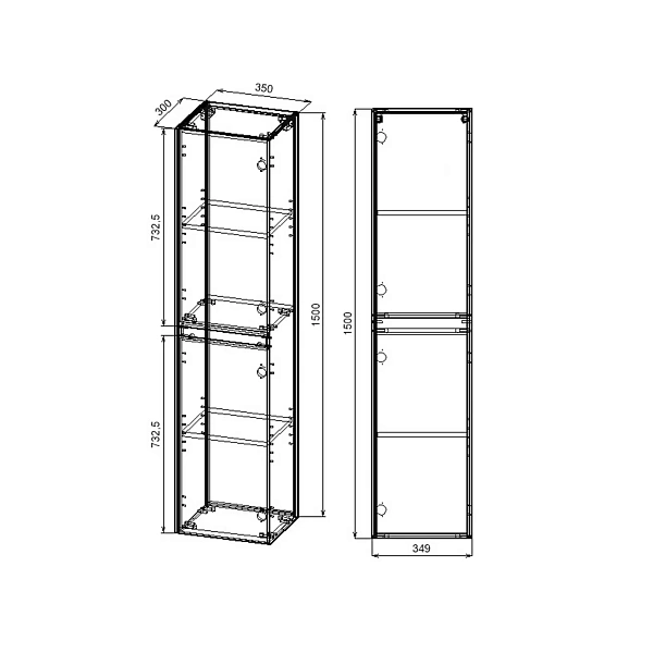 Шкаф-пенал Vincea Chiara/Luka VSC-2CL150GS подвесной, 1500*350*300, G.Stone