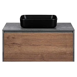 Тумба под накладную раковину Mesa 1000 подвесная, 1 выкатной/1 скрытый ящик soft close, T.Oak + Beton