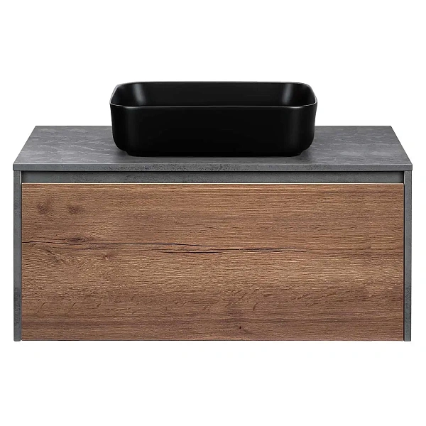 Тумба под накладную раковину Mesa 1000 подвесная, 1 выкатной/1 скрытый ящик soft close, T.Oak + Beton