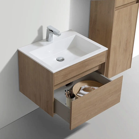 Тумба под раковину Vincea Chiara 600 подвесная, 1 выкатной ящик soft-close, N.Oak