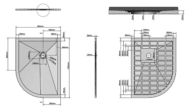 Поддон для душа из искусственного камня Vincea VST-4SQ9012W-L,1200*900*25, белый матовый, левый
