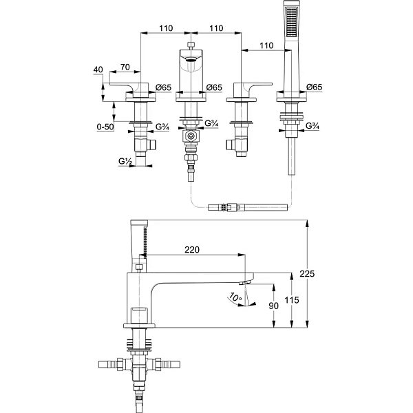 Смеситель на борт ванны Kludi Zenta SL 484240565