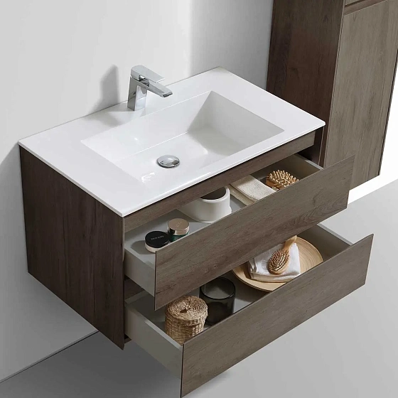 Тумба под раковину Vincea Luka 800 подвесная, 2 выкатных ящика soft-close, R.Oak